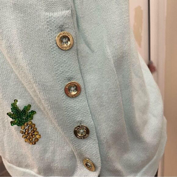 Lilly Pulitzer mint green pineapple sequin embellished sweater top size XXS - Picture 6 of 10